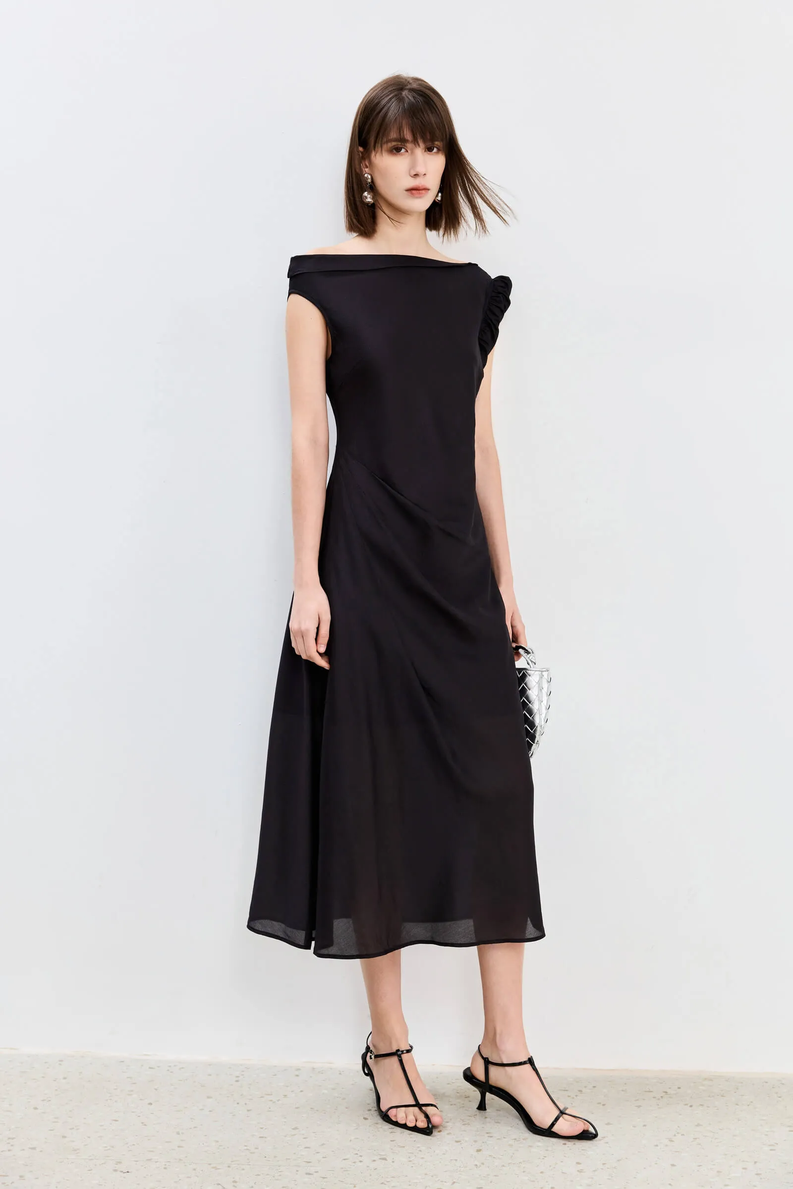 LILY Asymmetrical Design Acetic Acid Silk Dress