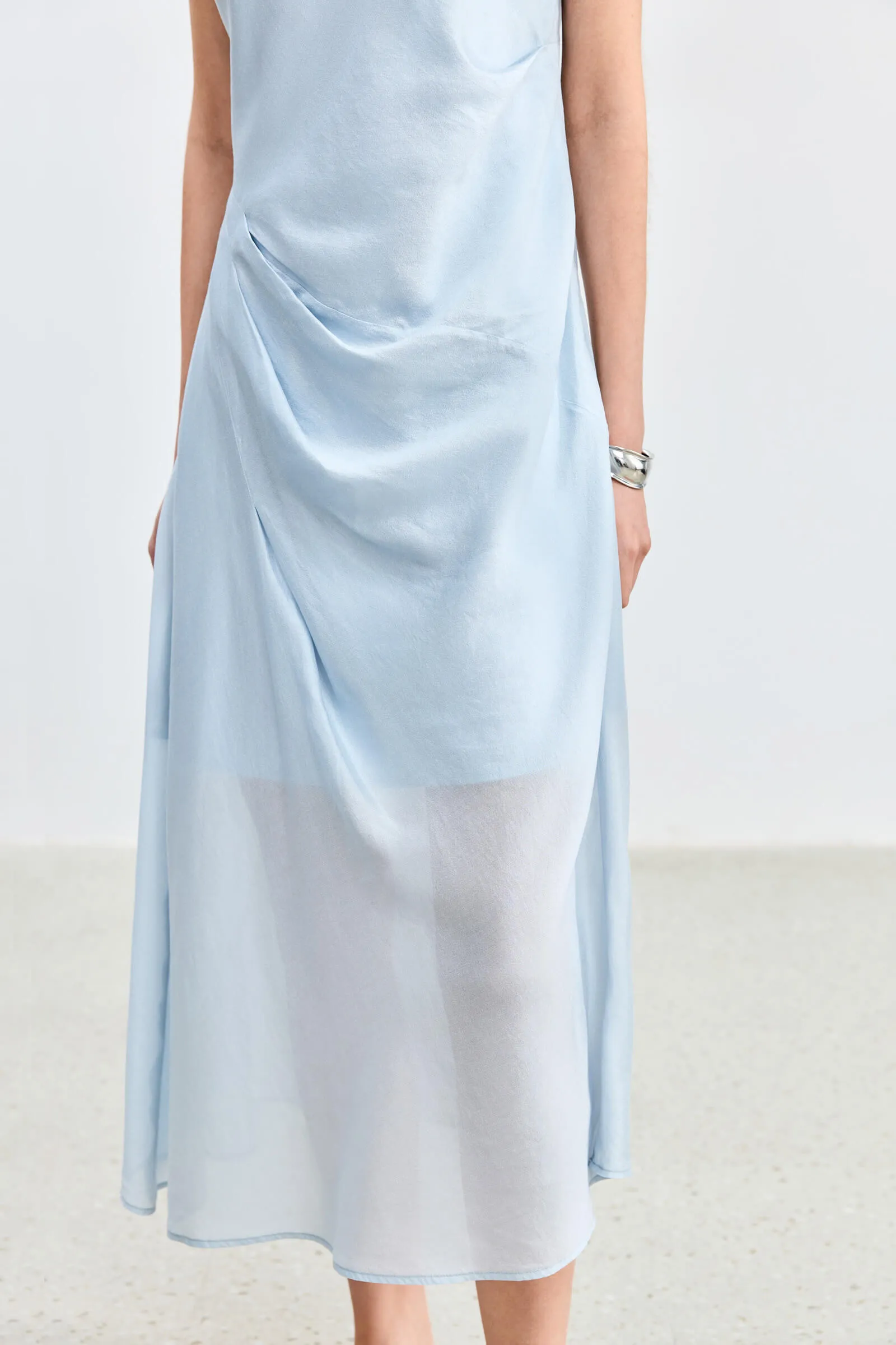 LILY Asymmetrical Design Acetic Acid Silk Dress