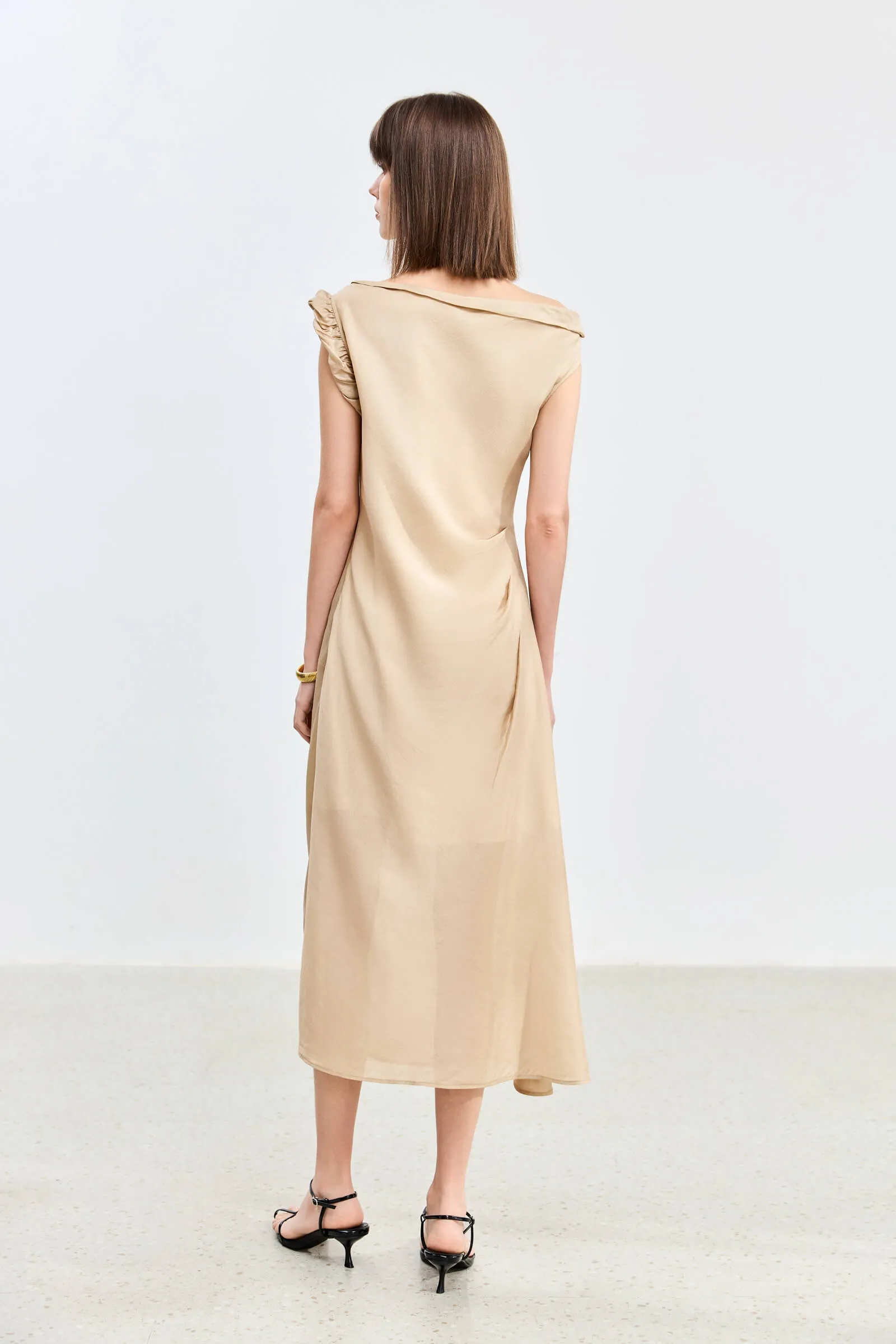 LILY Asymmetrical Design Acetic Acid Silk Dress