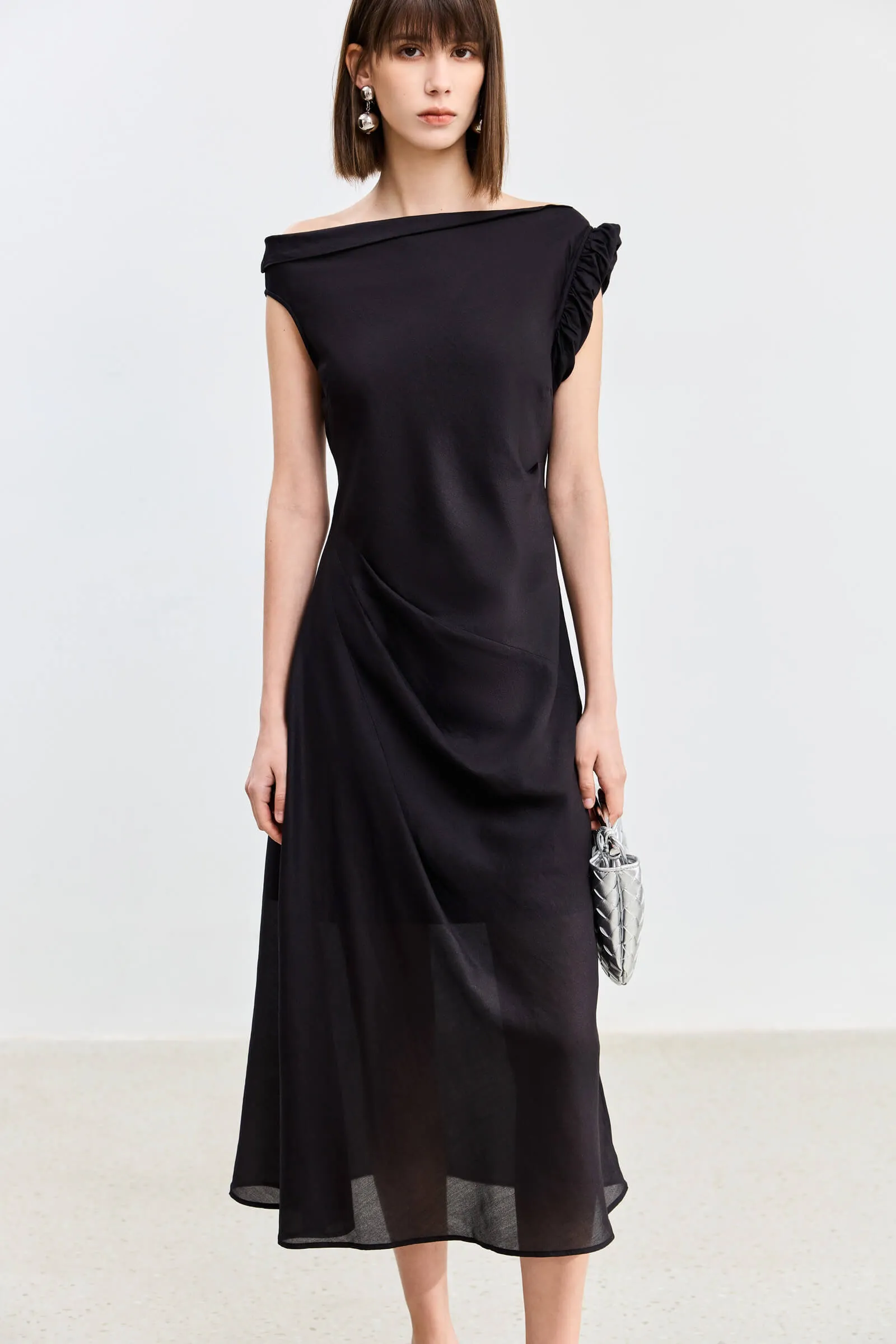 LILY Asymmetrical Design Acetic Acid Silk Dress