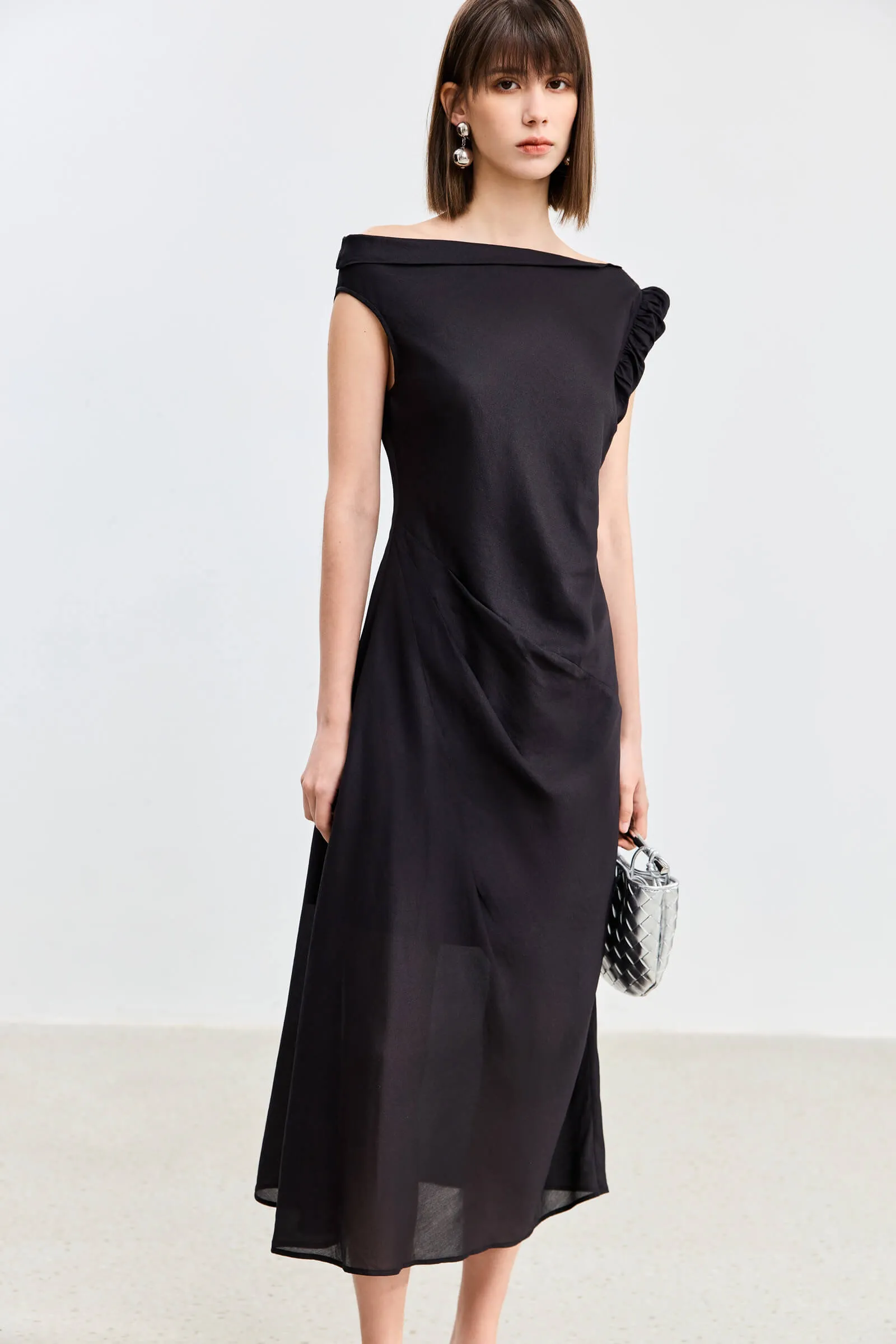 LILY Asymmetrical Design Acetic Acid Silk Dress