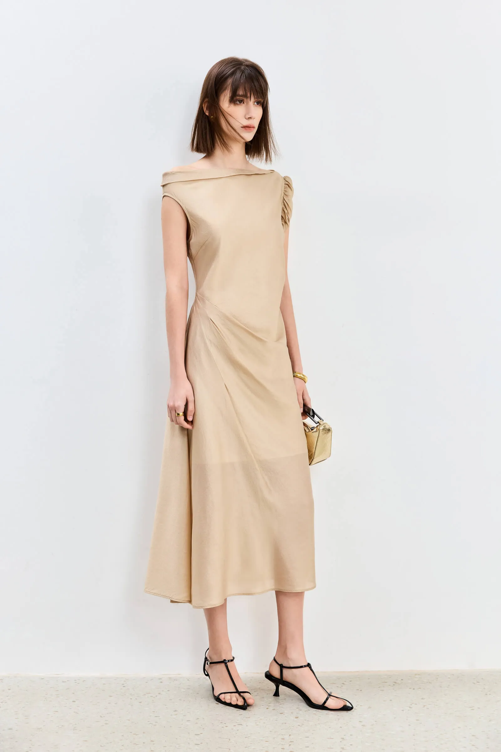 LILY Asymmetrical Design Acetic Acid Silk Dress