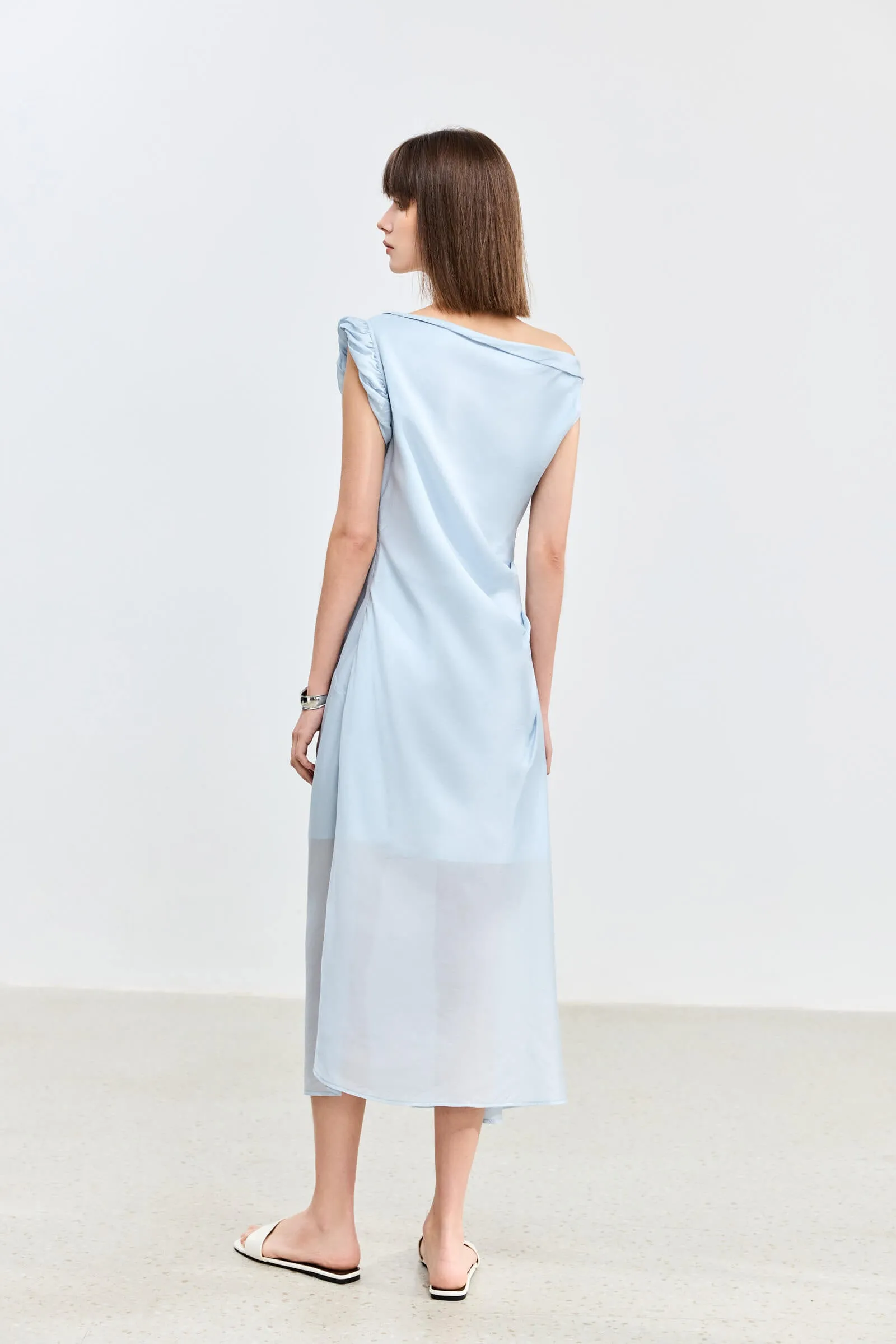 LILY Asymmetrical Design Acetic Acid Silk Dress