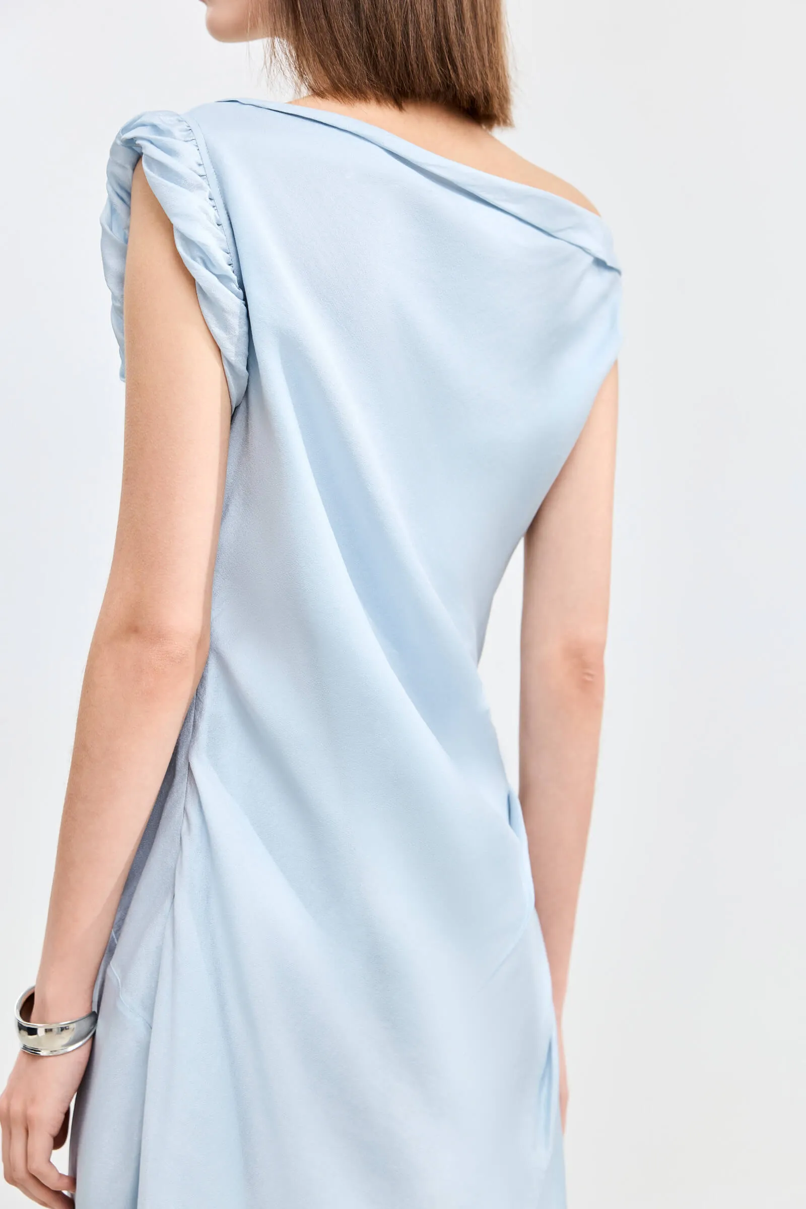 LILY Asymmetrical Design Acetic Acid Silk Dress