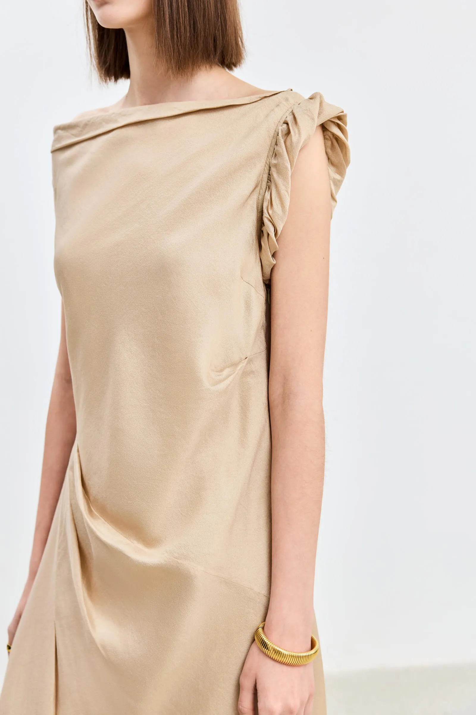 LILY Asymmetrical Design Acetic Acid Silk Dress
