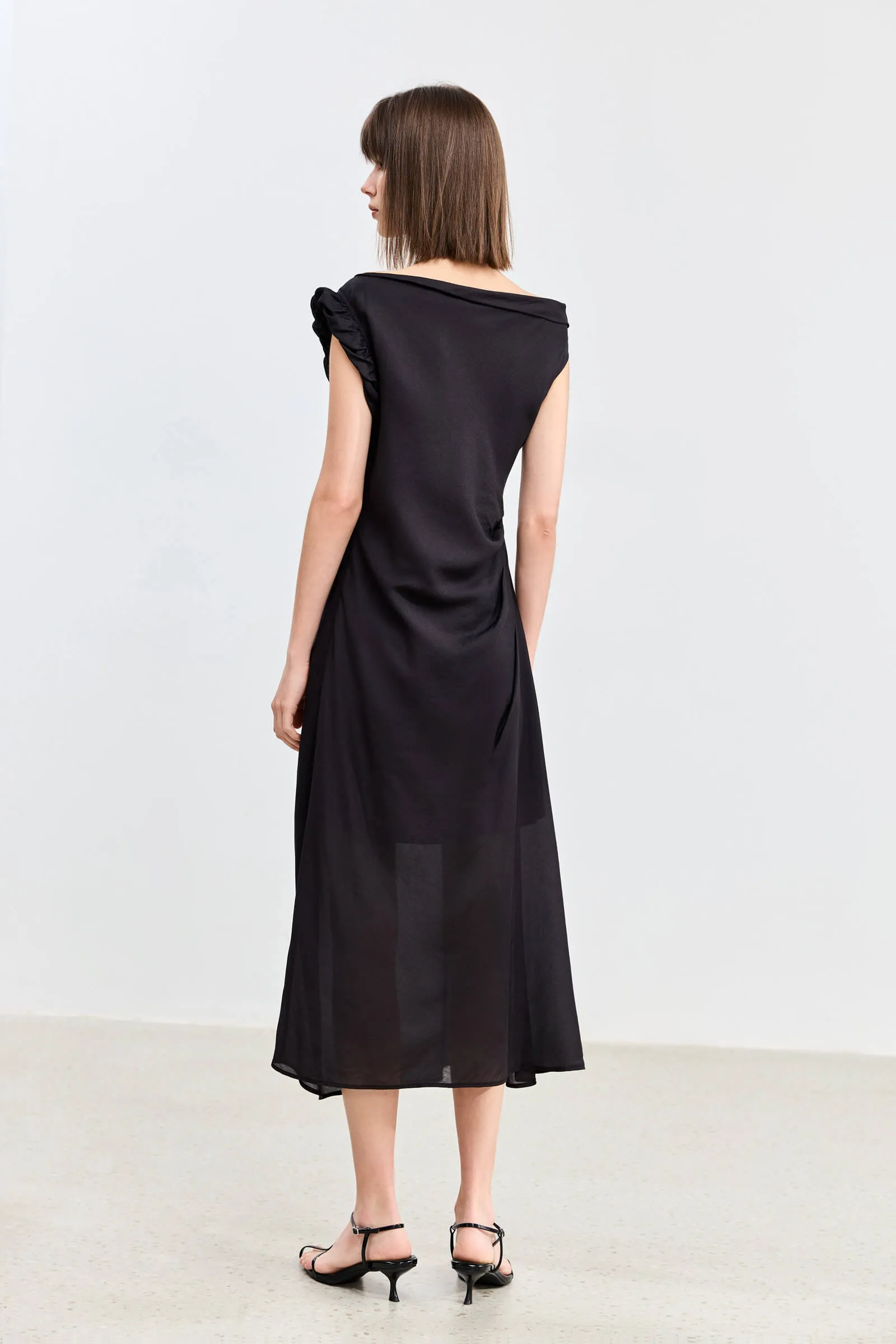 LILY Asymmetrical Design Acetic Acid Silk Dress