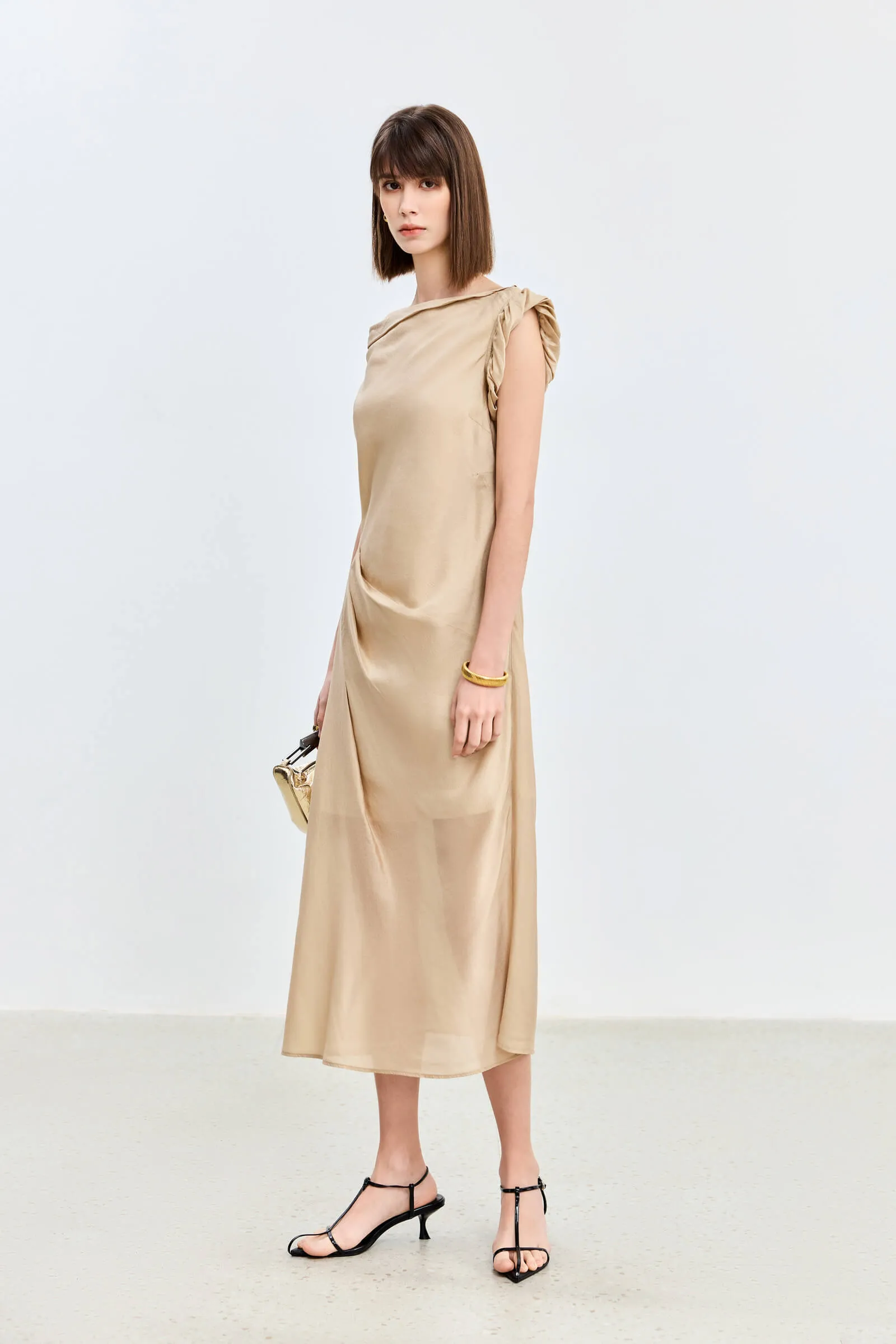 LILY Asymmetrical Design Acetic Acid Silk Dress