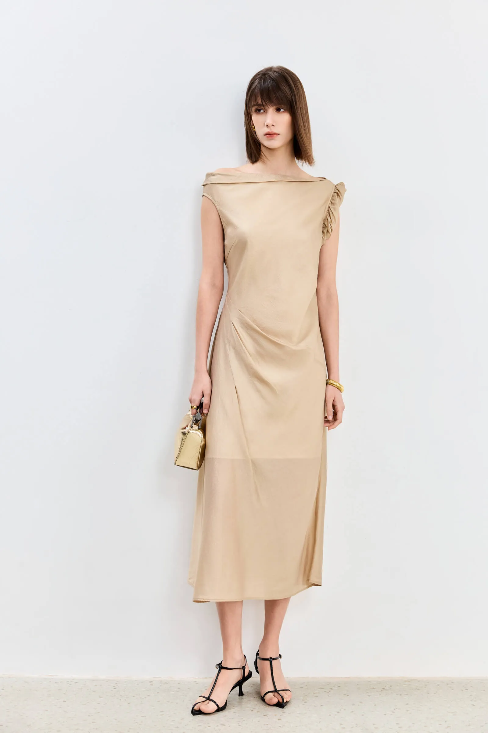 LILY Asymmetrical Design Acetic Acid Silk Dress