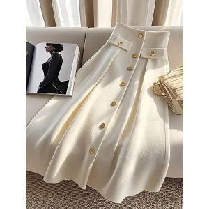 LVSANW Fashionable Autumn Winter New Women Clothing A-line Skirt Ladies High Waist Buttons Fashion Corset Solid Color Elegant Skirts