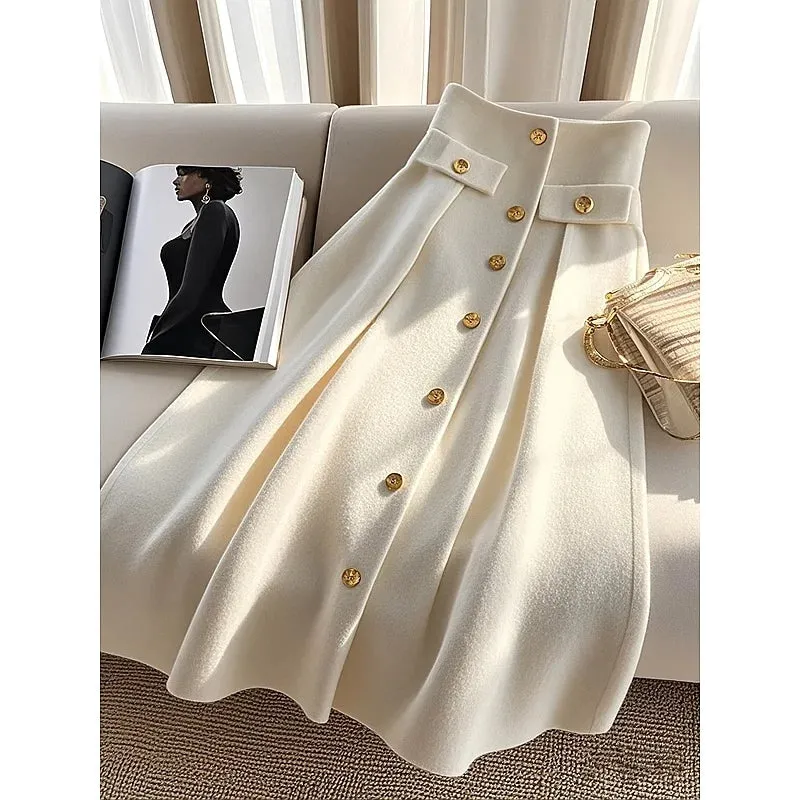 LVSANW Fashionable Autumn Winter New Women Clothing A-line Skirt Ladies High Waist Buttons Fashion Corset Solid Color Elegant Skirts