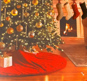 Martha Stewart Red Faux Fur Christmas Tree Skirt and Stocking Set