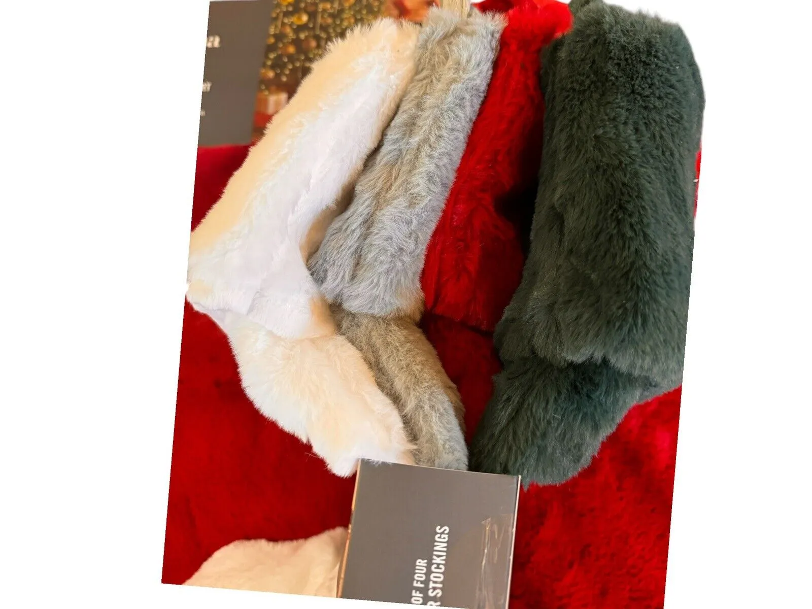 Martha Stewart Red Faux Fur Christmas Tree Skirt and Stocking Set