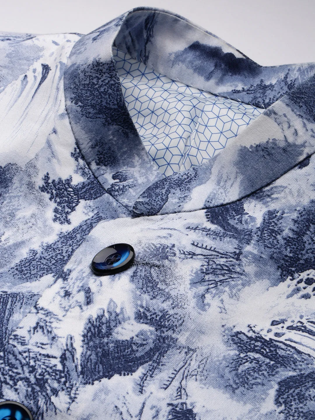 Men Blue Printed Bandhgala Blazers