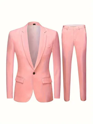 Men's Classic 2Piece Pink Color Blazer Suit  Formal Elegance