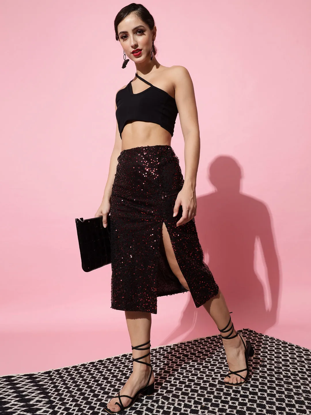 Red Sequin Party Skirt
