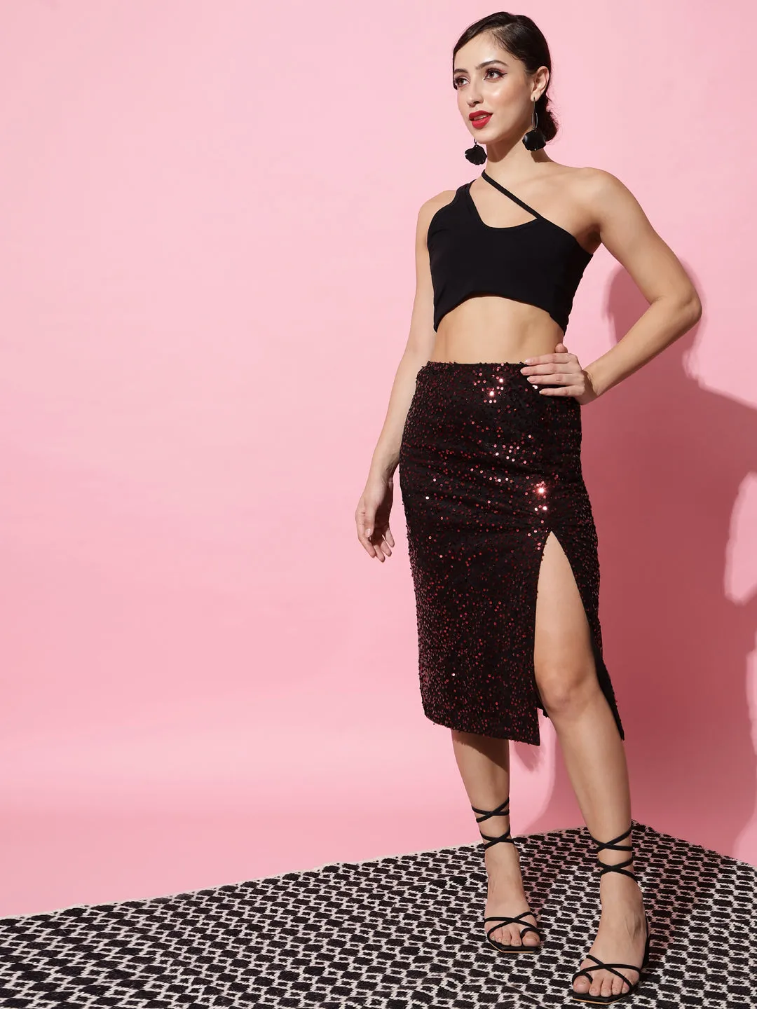 Red Sequin Party Skirt