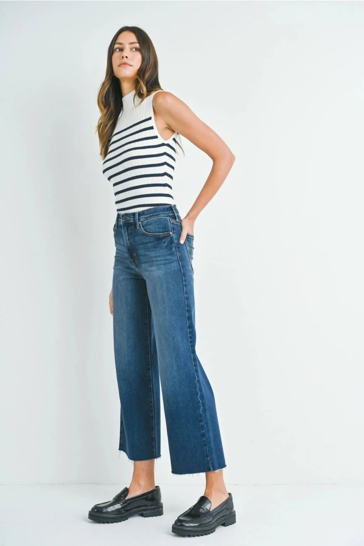 Scissor Cut Wide Leg Jeans - Dark Wash