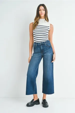 Scissor Cut Wide Leg Jeans - Dark Wash