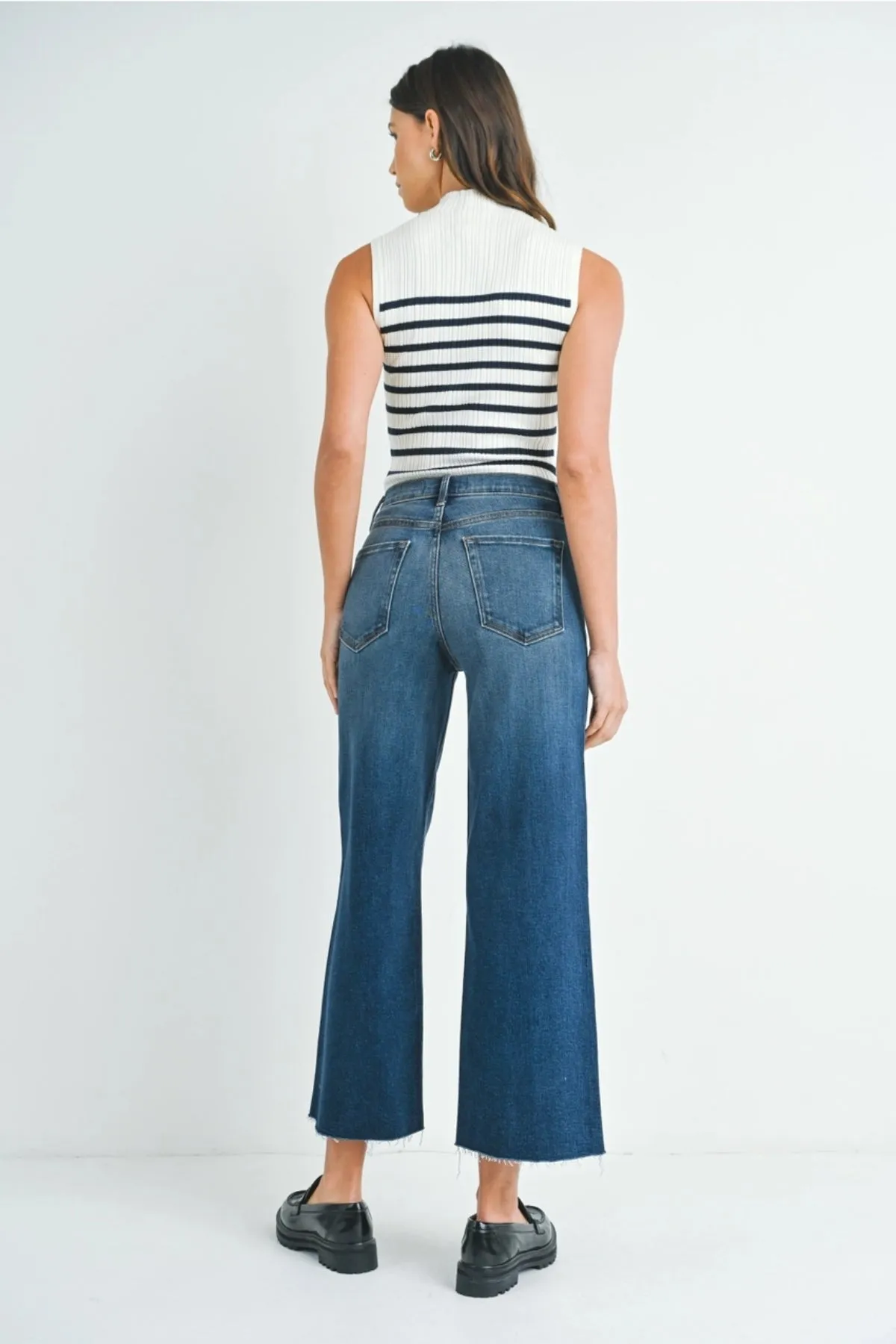 Scissor Cut Wide Leg Jeans - Dark Wash