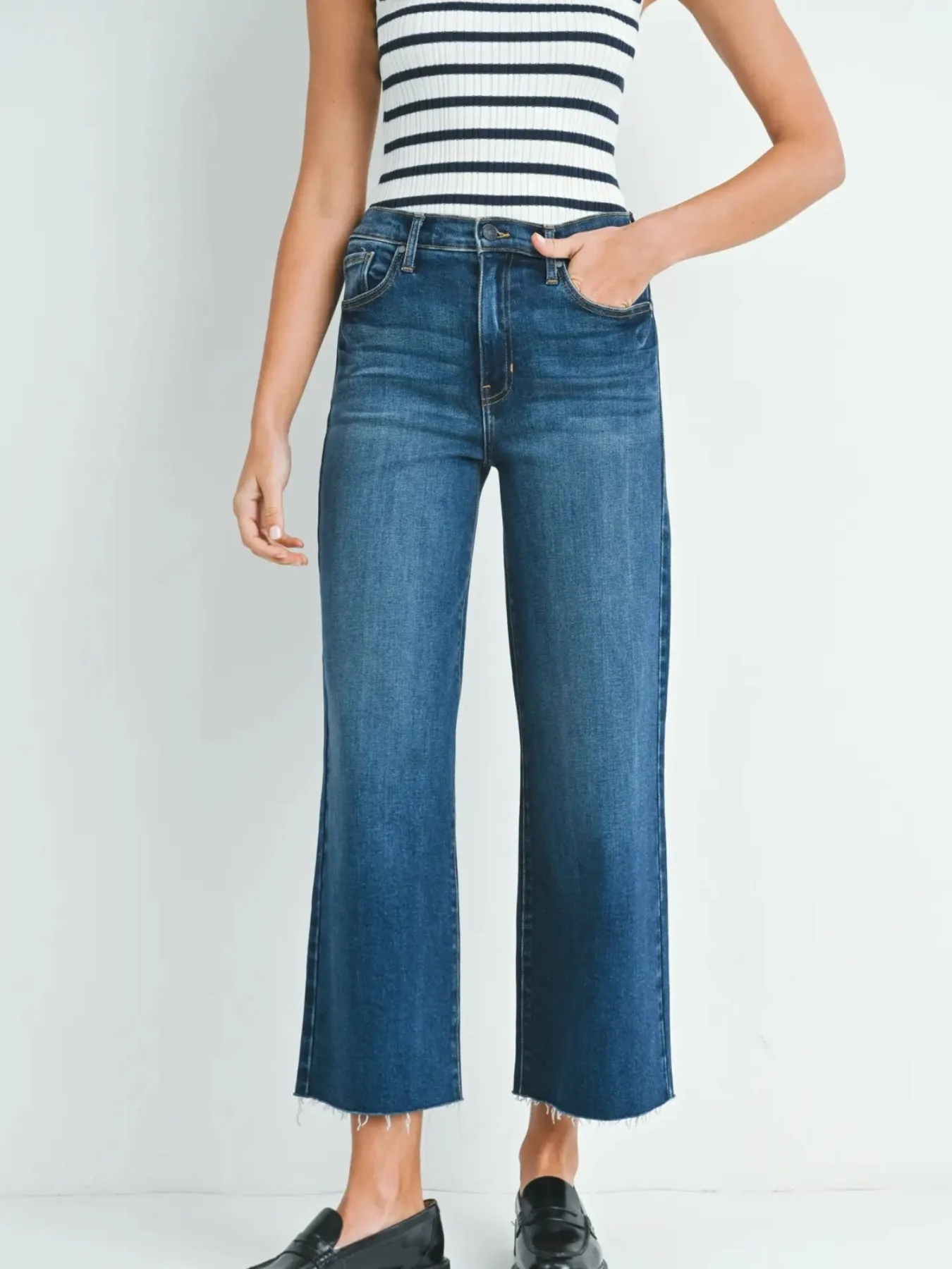 Scissor Cut Wide Leg Jeans - Dark Wash