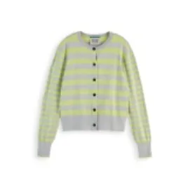 Scotch and Soda Crew Neck Relaxed Cardigan in Light Grey Melange Stripe