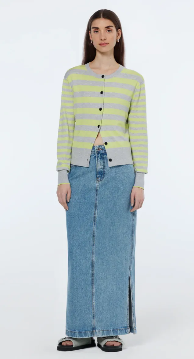 Scotch and Soda Crew Neck Relaxed Cardigan in Light Grey Melange Stripe