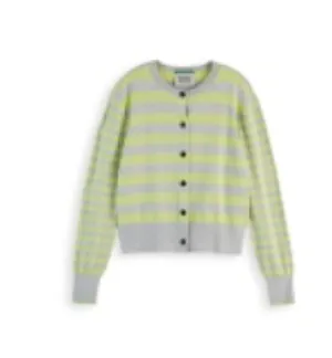 Scotch and Soda Crew Neck Relaxed Cardigan in Light Grey Melange Stripe