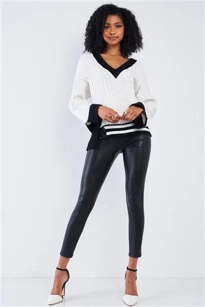 Snow White Thick Plush Knit Black Block Stripped Sweaters