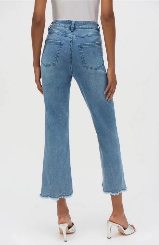 Stretch Straight Crop Jeans with Embroidery