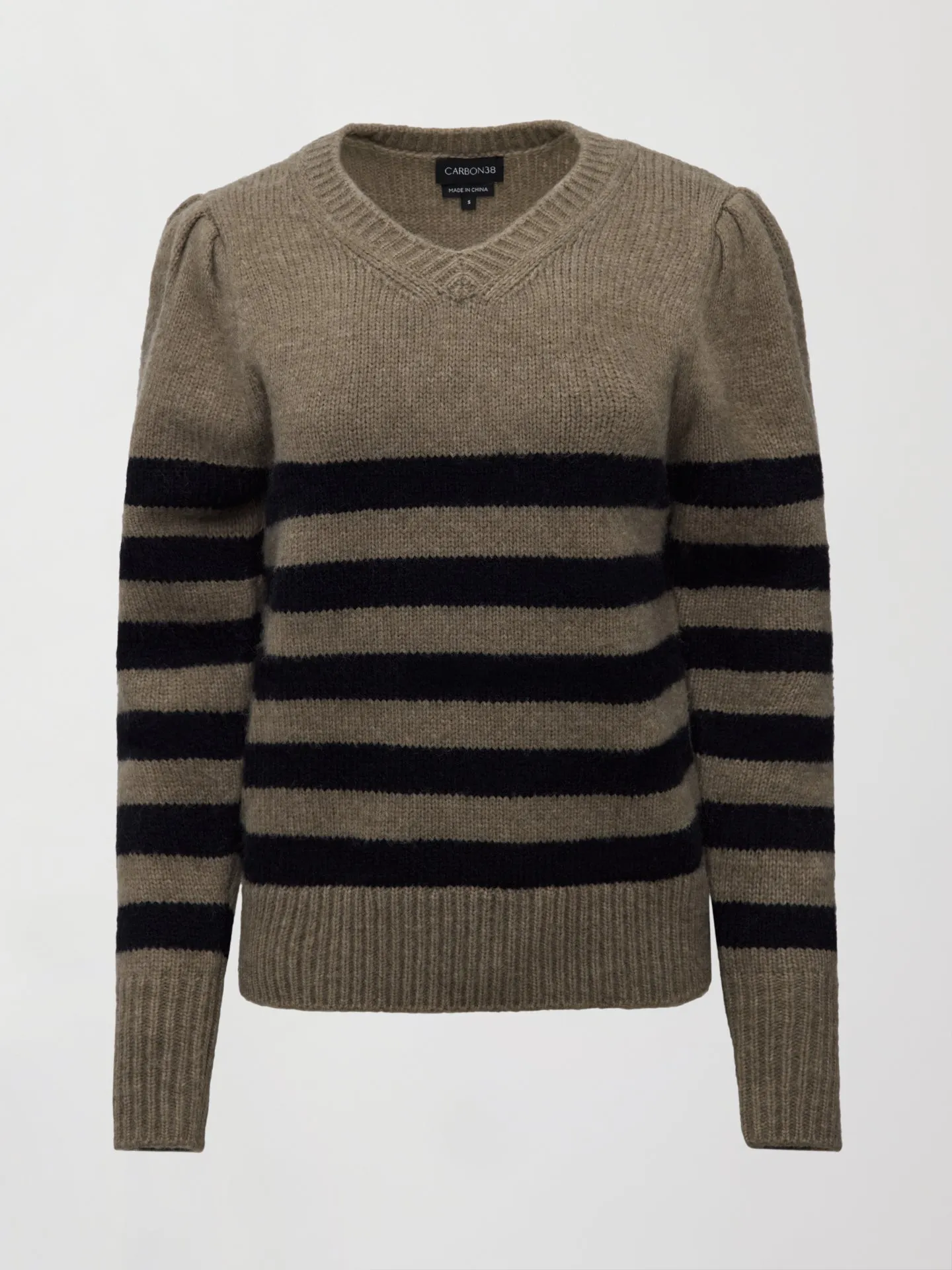 Striped Puff Sleeve Sweater - Stone/ Black