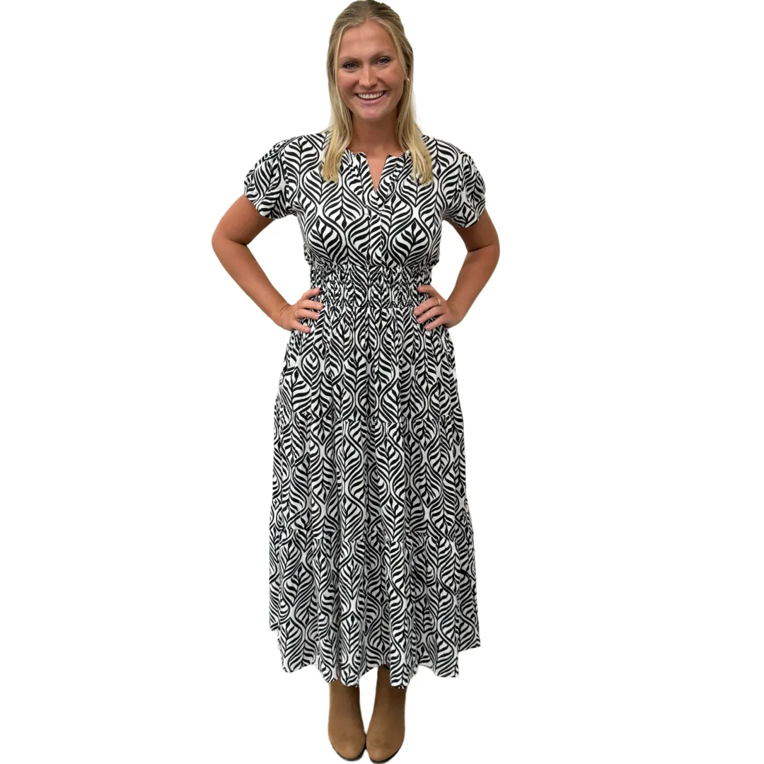 The Sydney Cinch Waist Dress in Classic Black and White