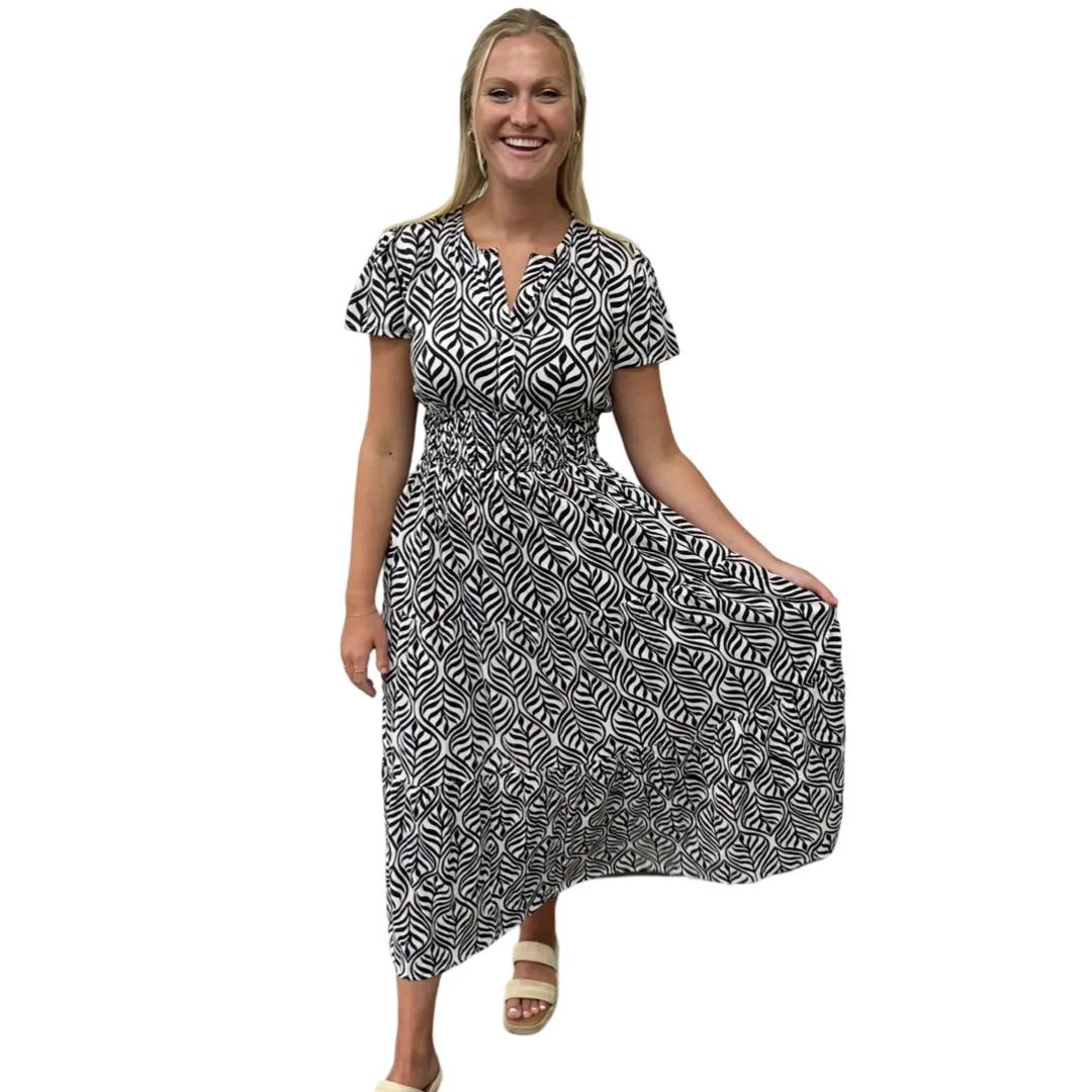 The Sydney Cinch Waist Dress in Classic Black and White