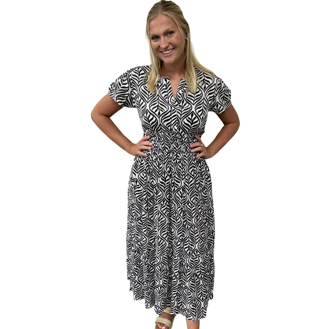 The Sydney Cinch Waist Dress in Classic Black and White