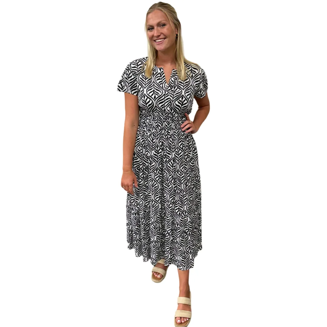The Sydney Cinch Waist Dress in Classic Black and White