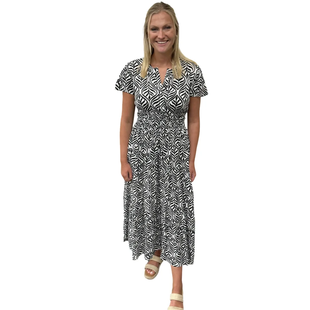 The Sydney Cinch Waist Dress in Classic Black and White