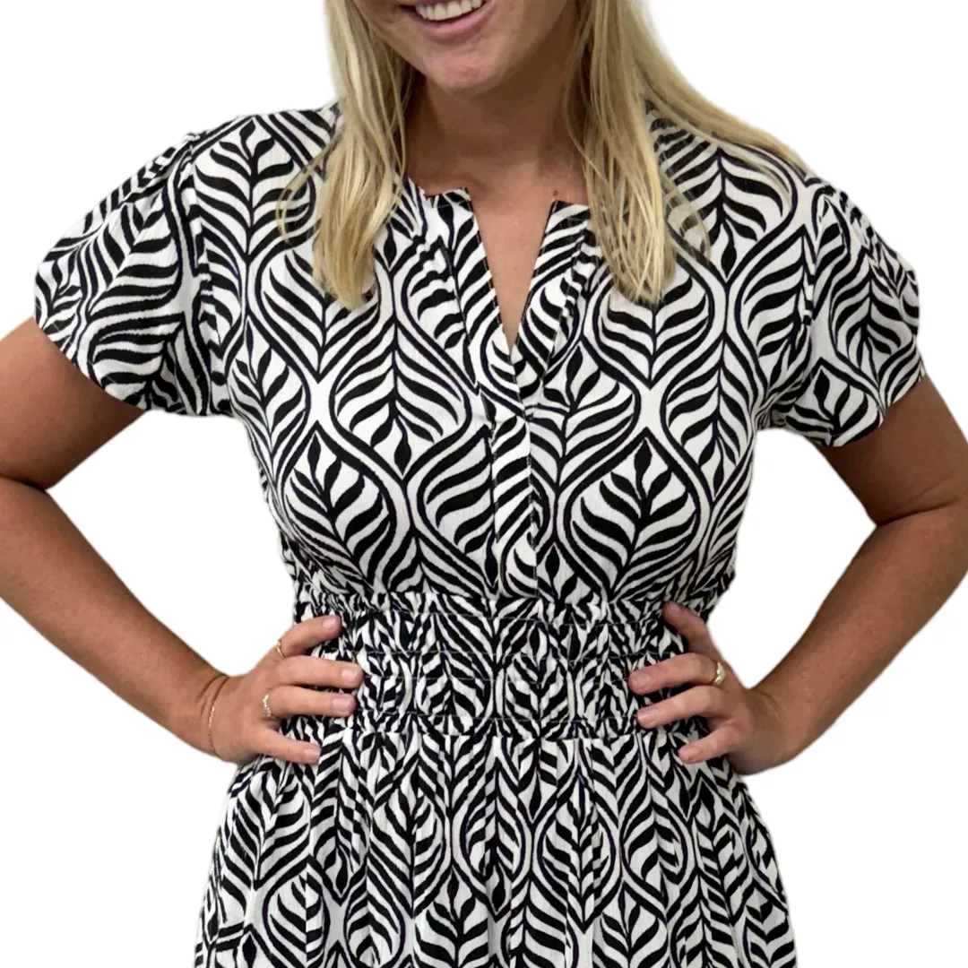 The Sydney Cinch Waist Dress in Classic Black and White
