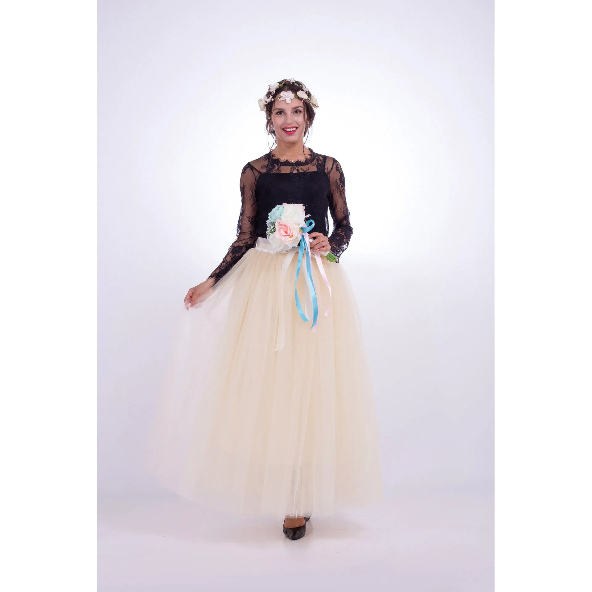 Tulle High Waist Pure Color Loose Swing Long Prom Party Skirt