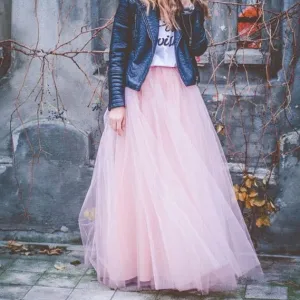 Tulle High Waist Pure Color Loose Swing Long Prom Party Skirt