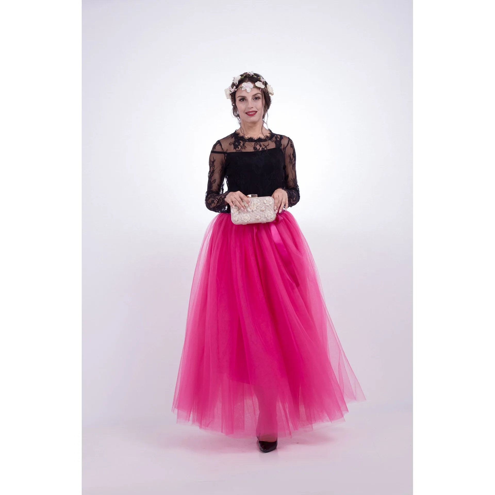 Tulle High Waist Pure Color Loose Swing Long Prom Party Skirt