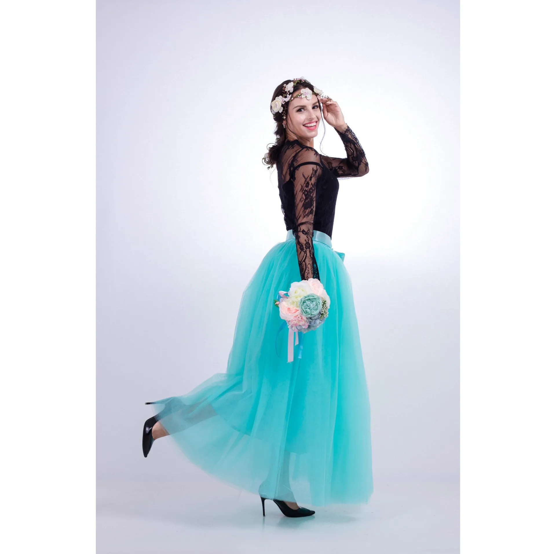 Tulle High Waist Pure Color Loose Swing Long Prom Party Skirt