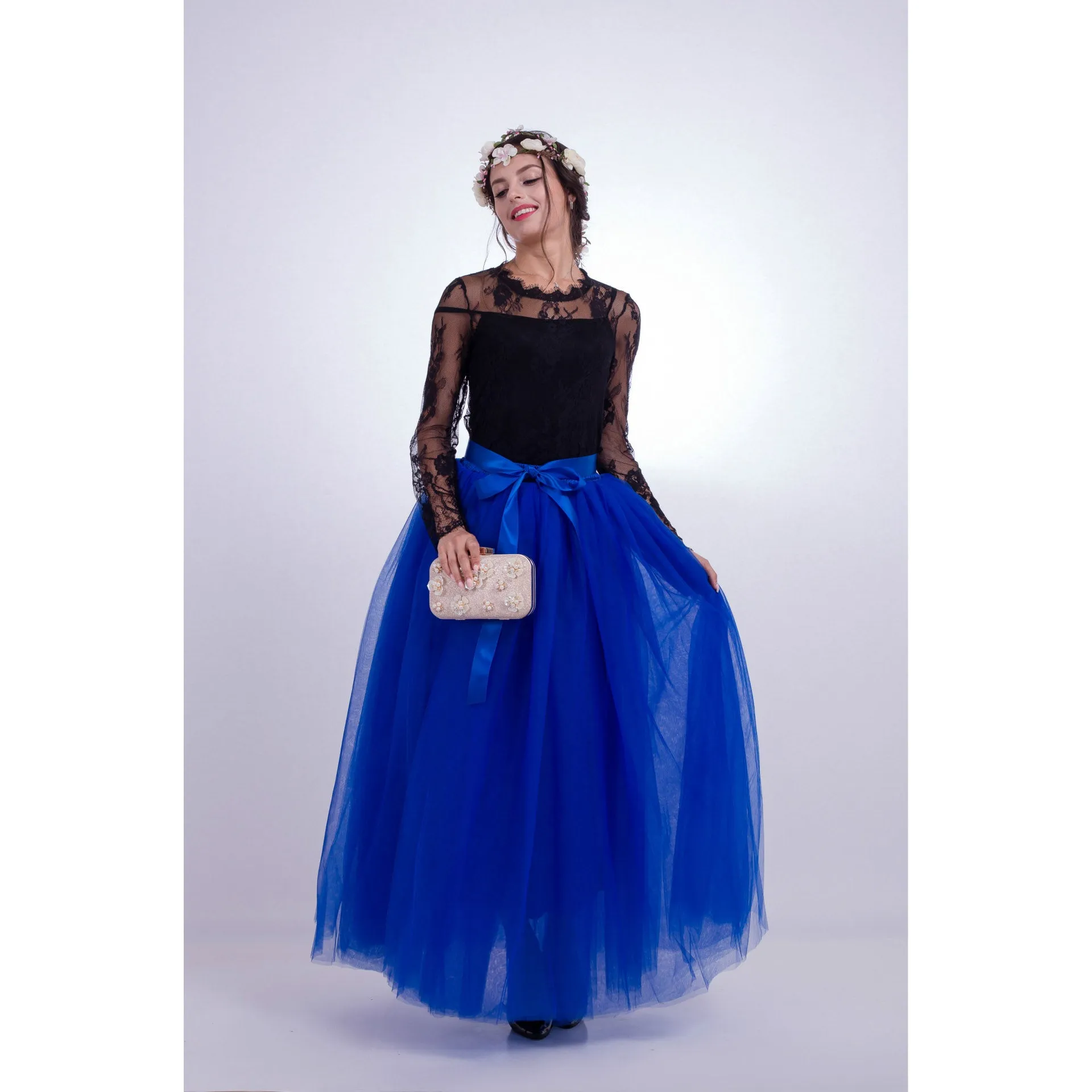 Tulle High Waist Pure Color Loose Swing Long Prom Party Skirt