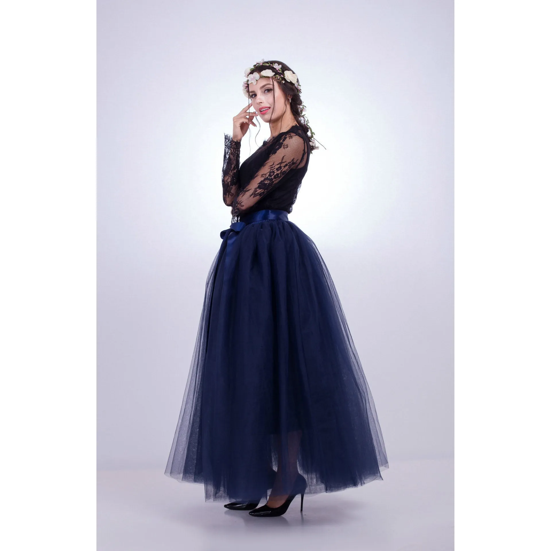 Tulle High Waist Pure Color Loose Swing Long Prom Party Skirt