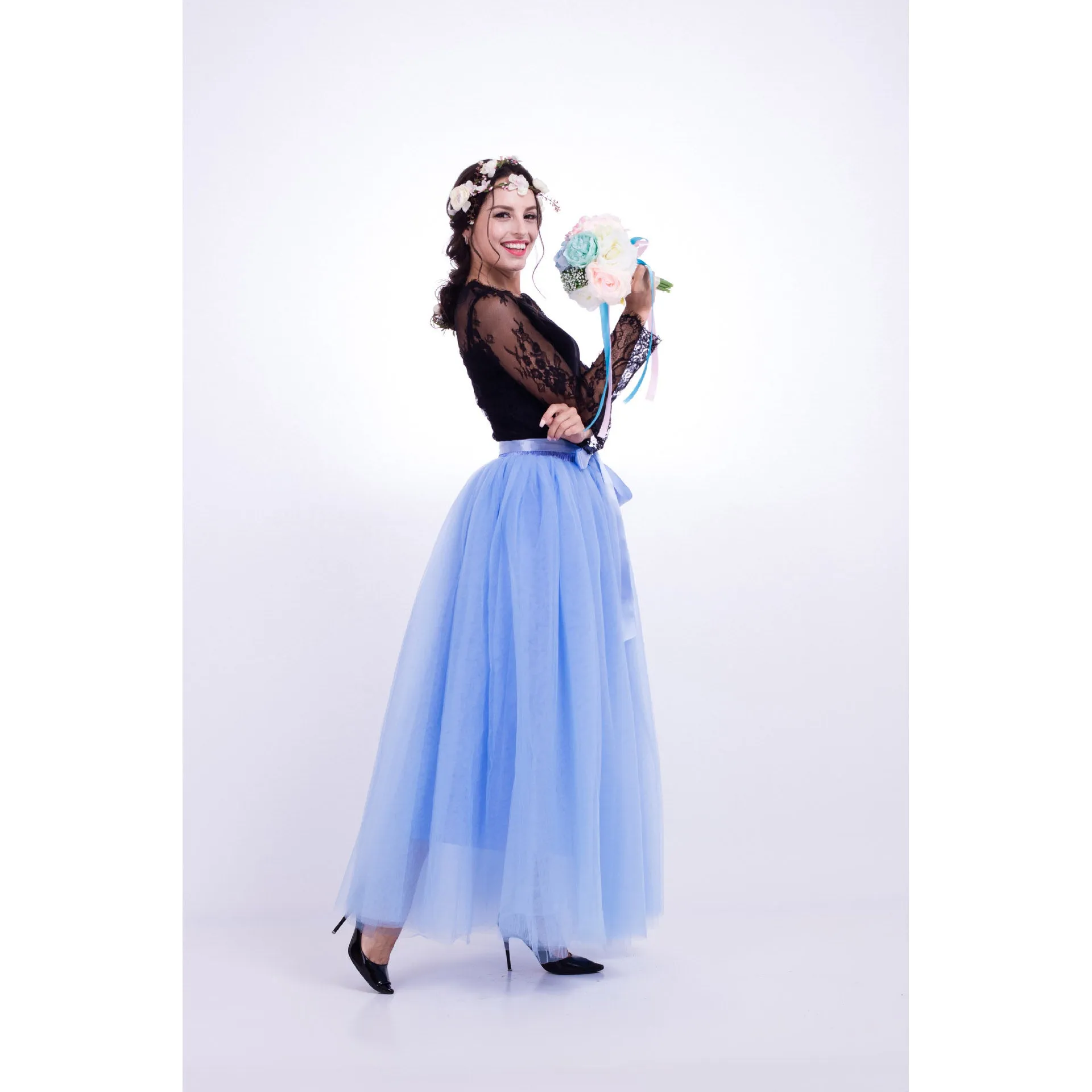 Tulle High Waist Pure Color Loose Swing Long Prom Party Skirt