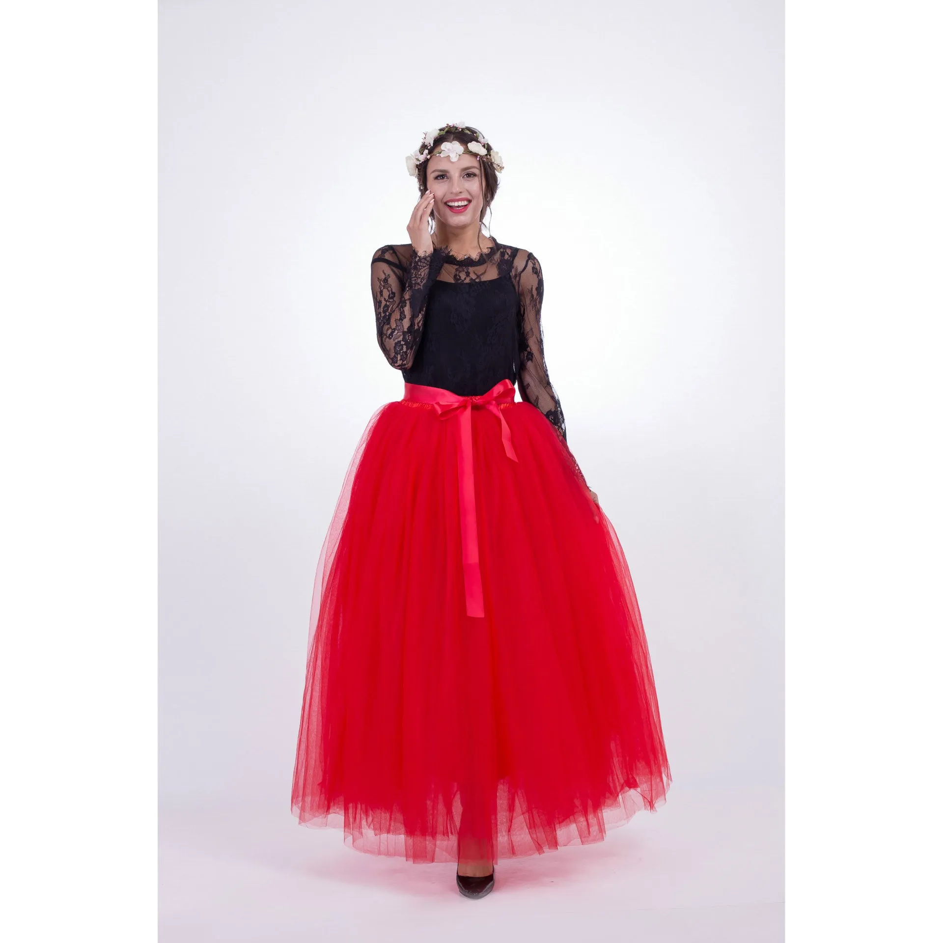 Tulle High Waist Pure Color Loose Swing Long Prom Party Skirt