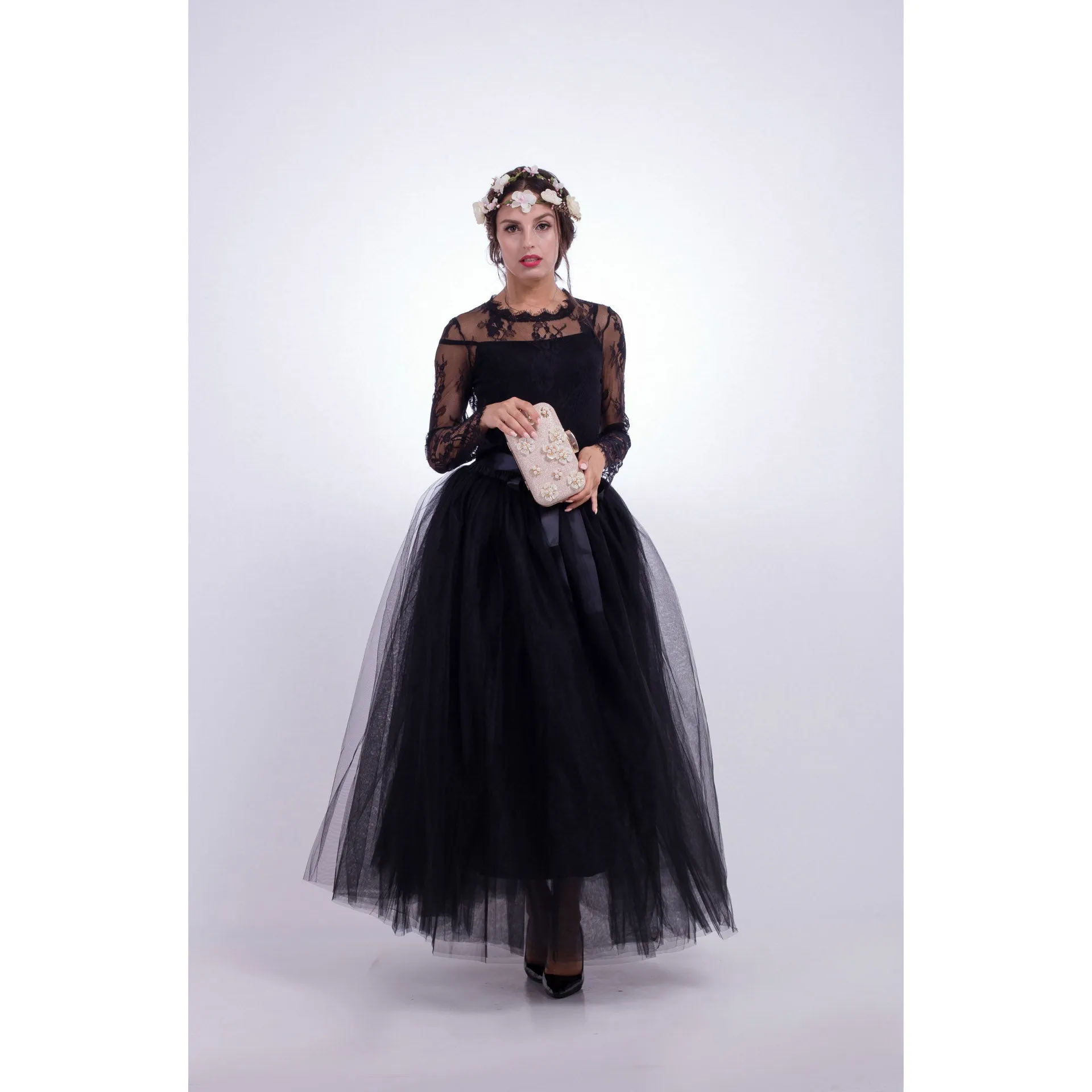 Tulle High Waist Pure Color Loose Swing Long Prom Party Skirt
