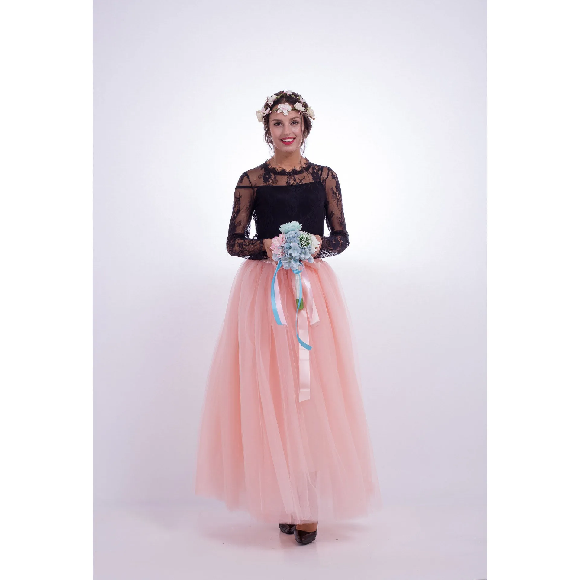 Tulle High Waist Pure Color Loose Swing Long Prom Party Skirt