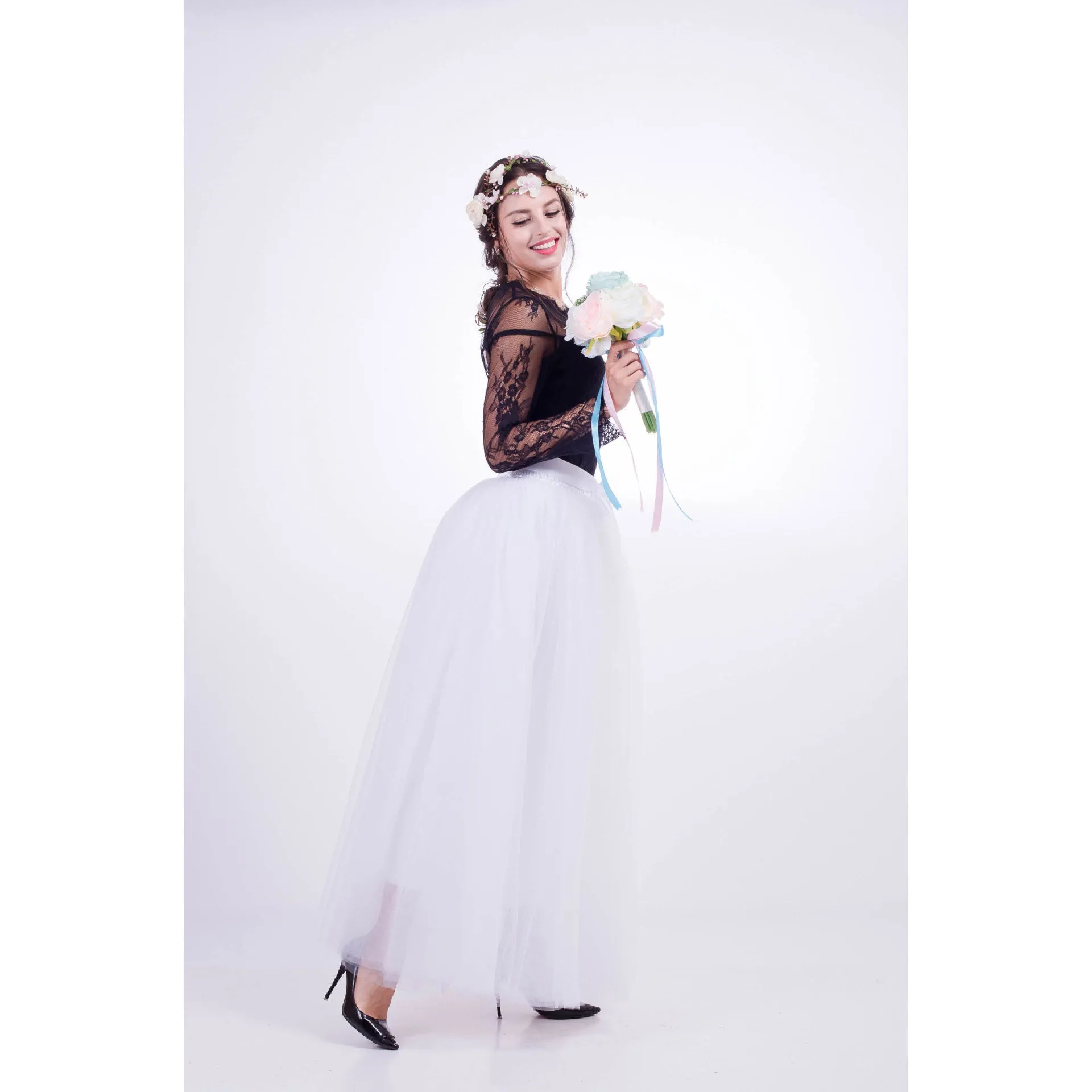Tulle High Waist Pure Color Loose Swing Long Prom Party Skirt