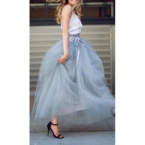 Tulle High Waist Pure Color Loose Swing Long Prom Party Skirt