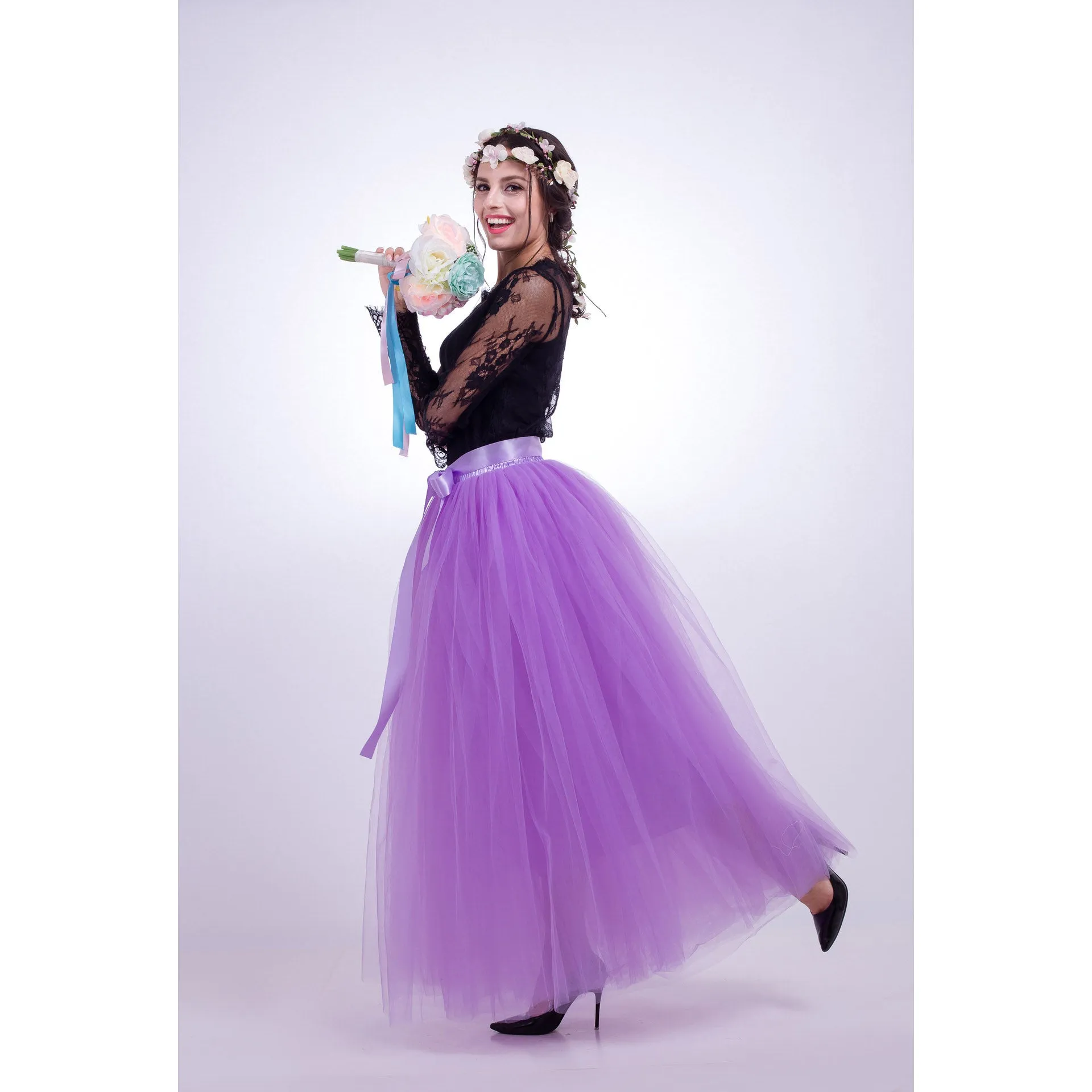 Tulle High Waist Pure Color Loose Swing Long Prom Party Skirt
